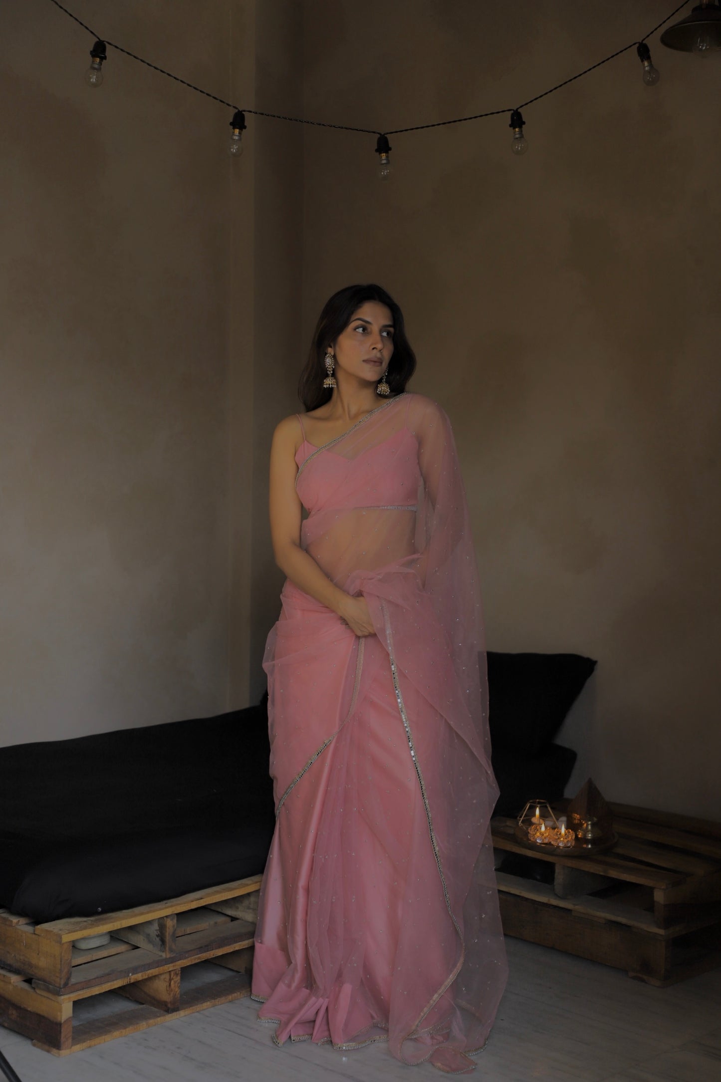 Peach Paradise - Peach Net Saree