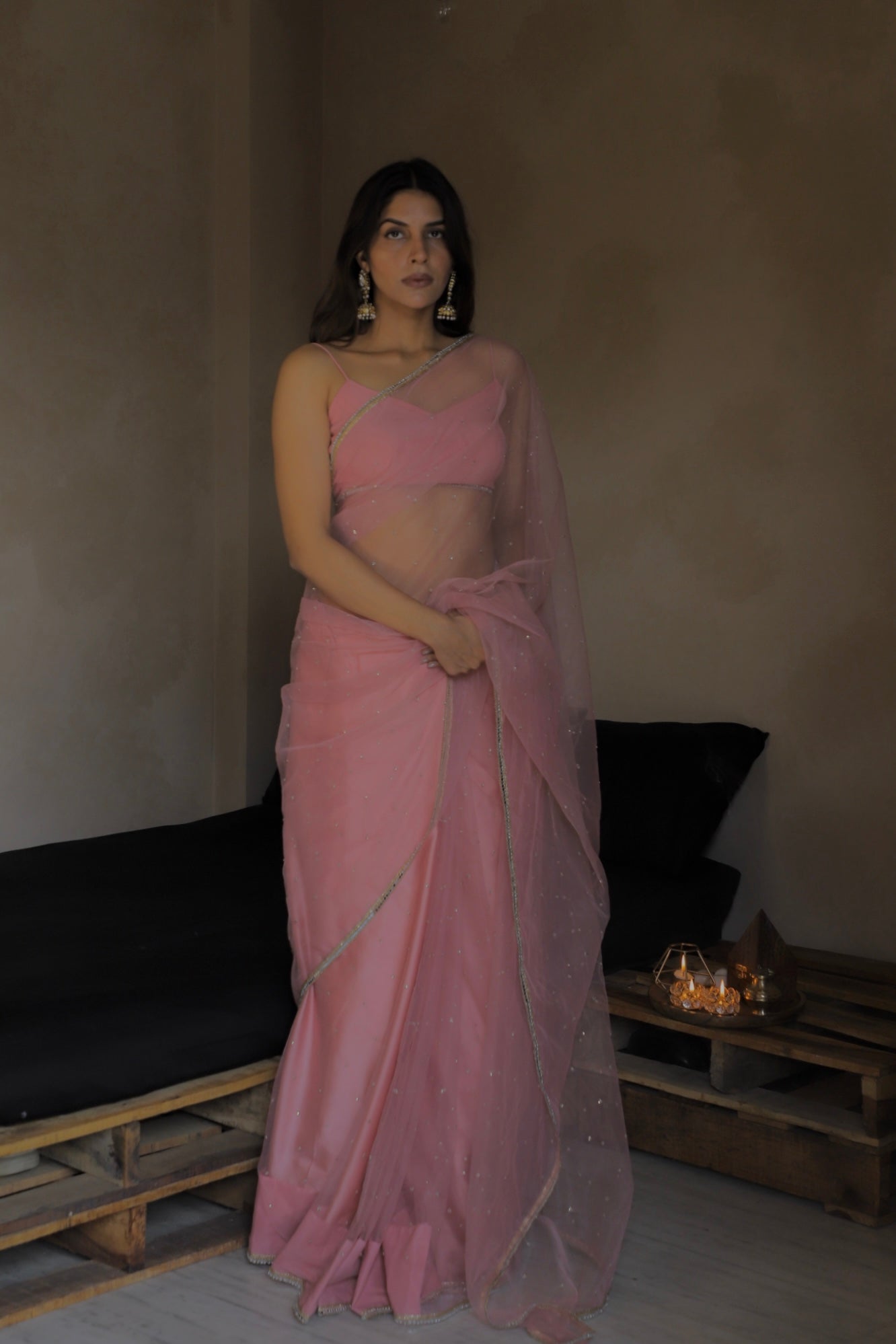 Peach Paradise - Peach Net Saree