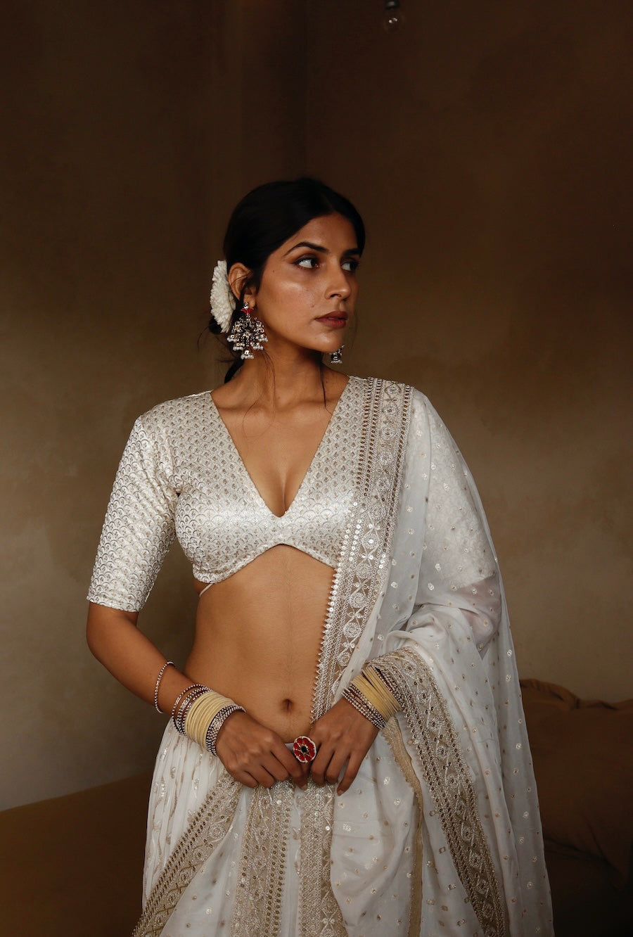 Pure Crepe Silk Bridal Off White Sari Saree Wedding Wear Designer Lehenga  Choli | eBay